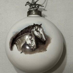 Vintage Ceramic Seagull Equestrian Christmas Ornament Double Sided Pewter